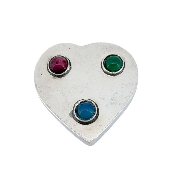 Vintage Mexico NR-120 Sterling Silver 925 Chrysoprase Rubellite Heart Pendant - Picture 2 of 6